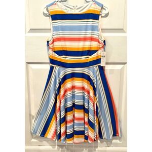 NWT!! Donna Morgan Fit & Flare Striped Dress Size 6 Multicolor Sleeveless Summer